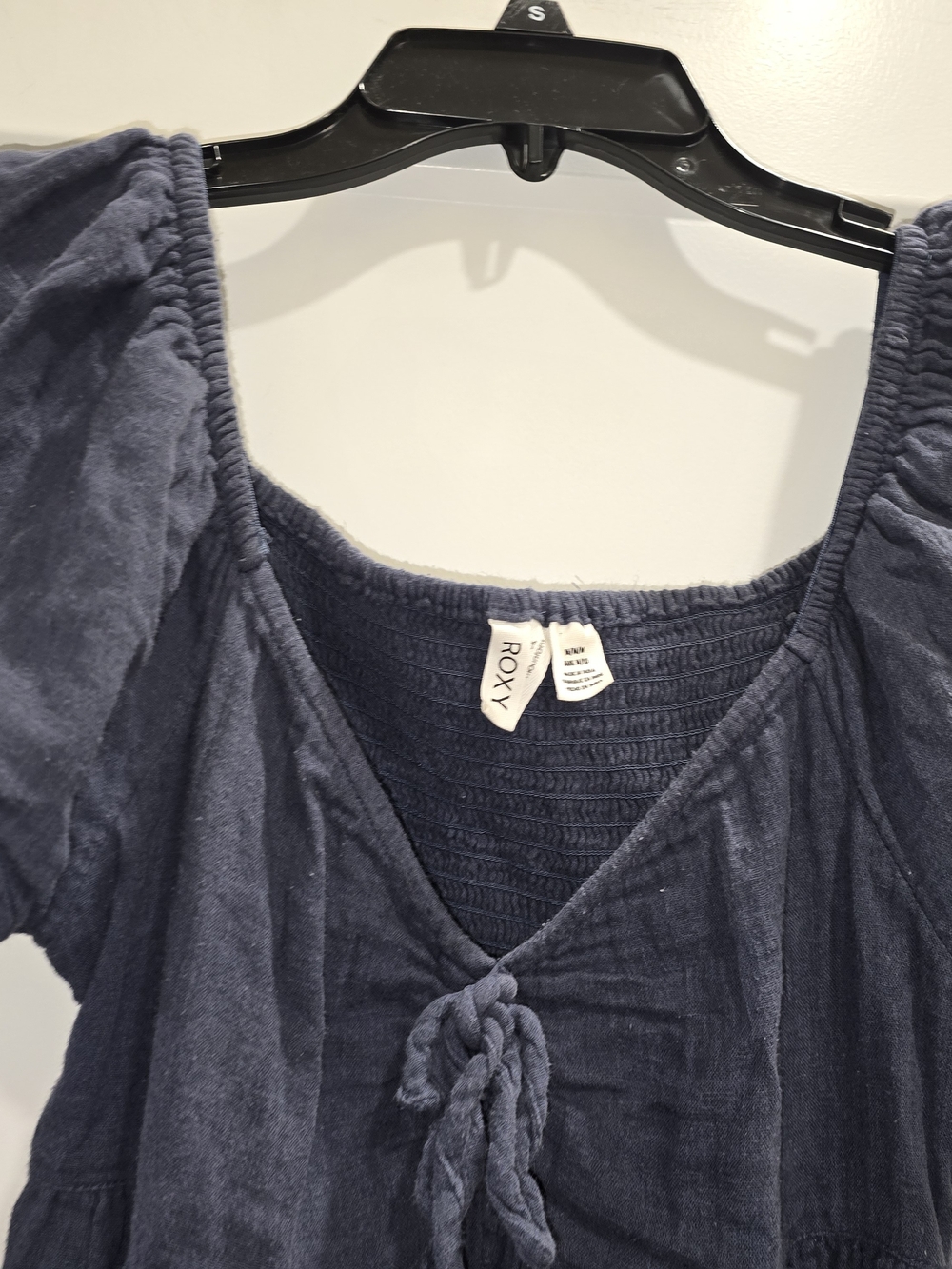 Roxy Navy Tie-Front Peasant Dress